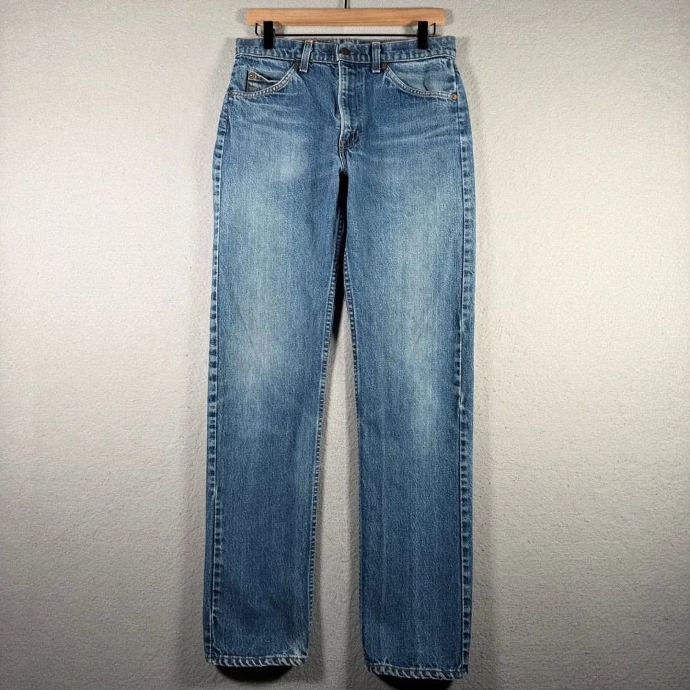 Levis 505 Vintage Orange Tab Straight Leg Jeans Medium Wash Blue Mens 30x32
